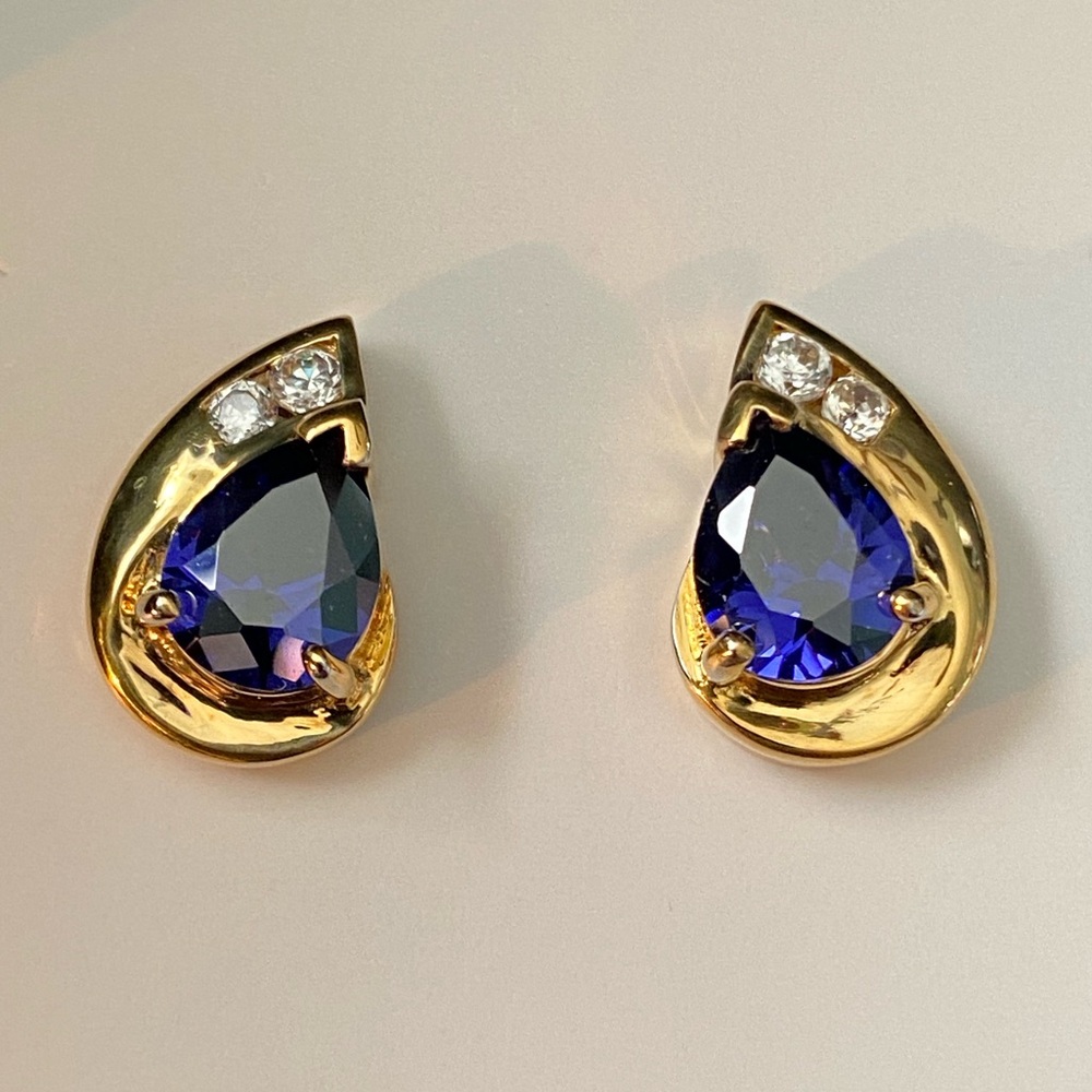 925 Sterling Silver Gold Over Purple Faceted Stone Earrings